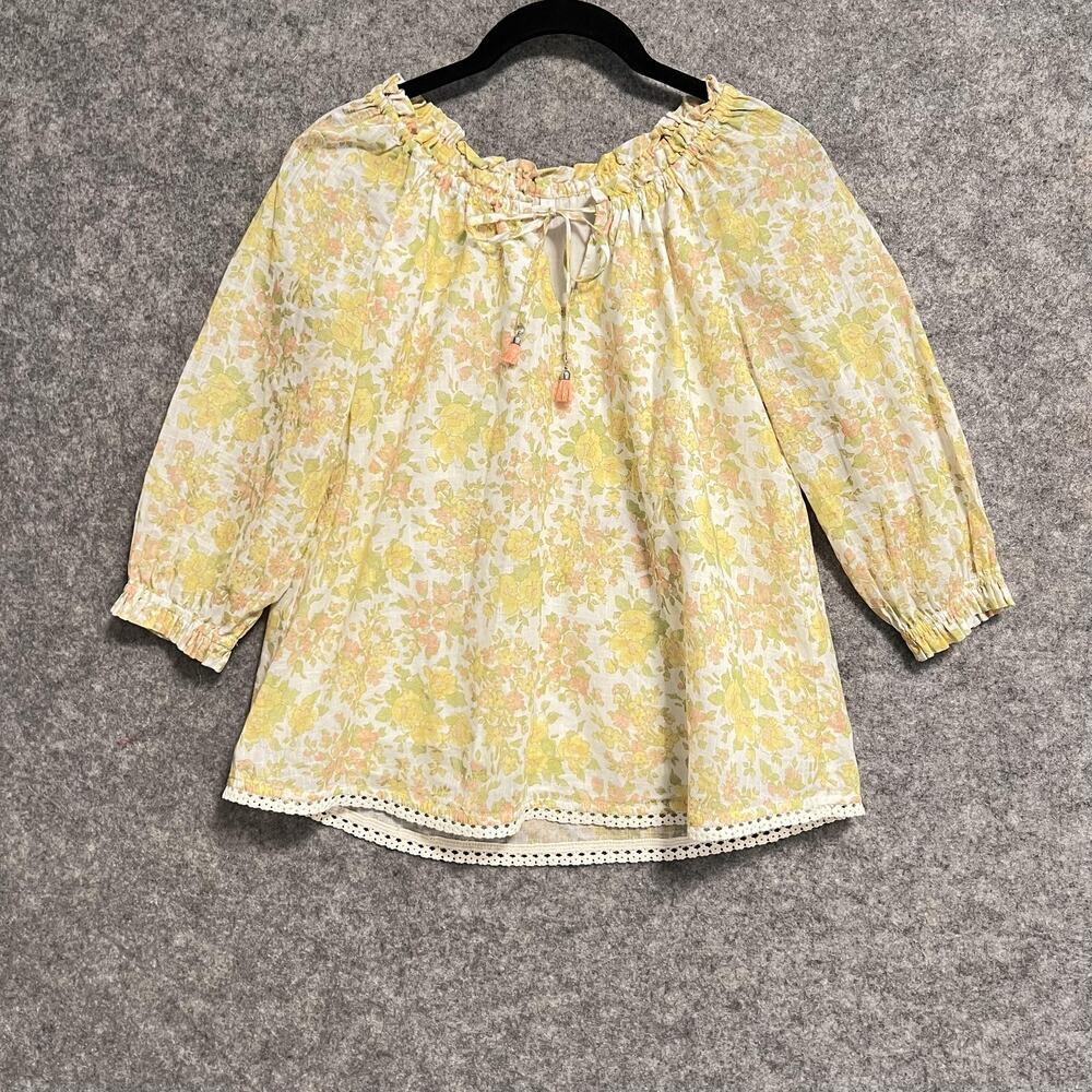 Zimmermann Blouse Girls 10 Yellow Multicolor Floral Cotton Tassel Tunic Boho